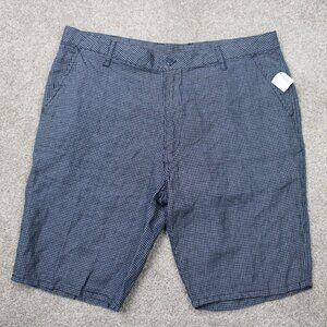 Neiman Marcus Shorts NWT Mens 38 Blue Checkered 100% Linen w/ 10" inseam